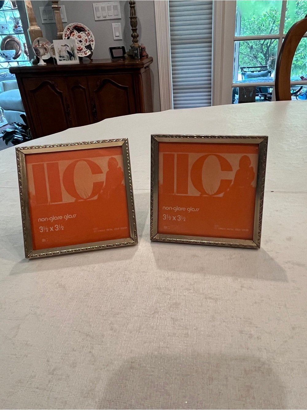 Vintage gold- Tone engraved Square Picture Frames w/ non glare glass. Set of 2